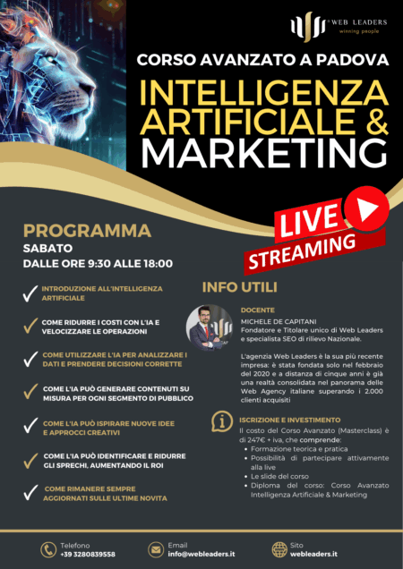 Intelligenza artificiale e marketing - Corso Avanzato a Padova (Masterclass Web Leaders)