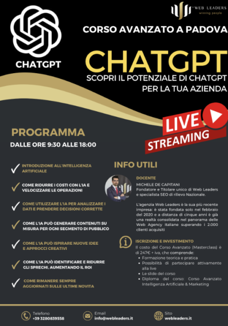 Corso avanzato (masterclass) a Padova su Chatgpt